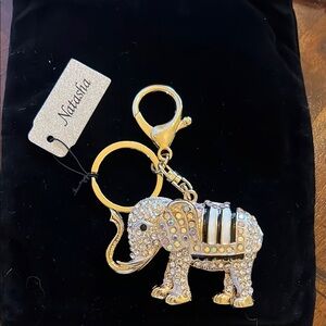Natasha Gold Tone w/ Diamond Gems 💎 Elephant 🐘 Keychain